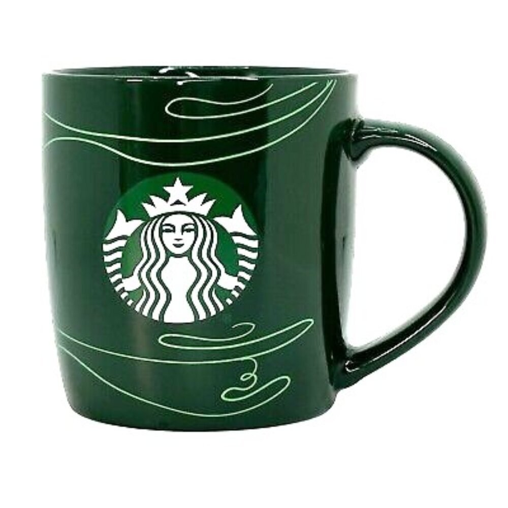 Starbucks 2020 Mermaid Siren Logo‎ Swirl Design Dark Green Mug 12oz